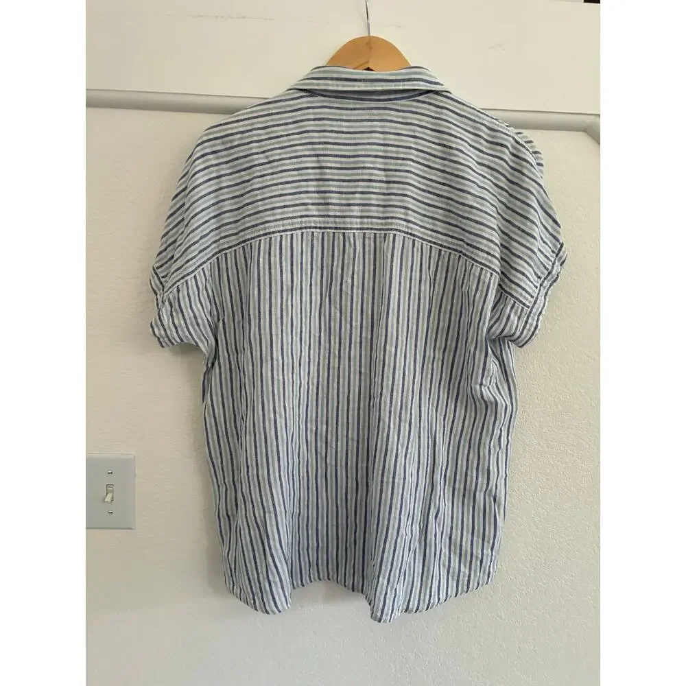 Marine Layer Striped Button Down Blouse Womens Large Nautical Casual Beach Linen - Picture 5 of 10